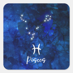 Pegatina Cuadrada Constelación zodiacal de Piscis Galaxia azul Celes