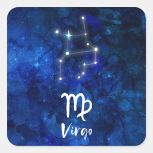 Pegatina Cuadrada Constelación zodiacal de Virgo Galaxia azul Celest