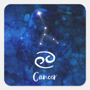 Pegatina Cuadrada Constelación Zodiaco Cáncer Galaxia Azul Celeste