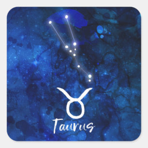 Pegatina Cuadrada Constelación Zodiaco Tauro Galaxia Azul Celestial
