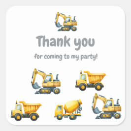 Pegatina Cuadrada Construcción, camión de basura amarillo gracias pe