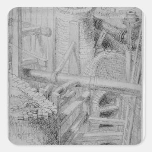 Pegatina Cuadrada Construcción de alcantarillado en Bloomsbury, Lond