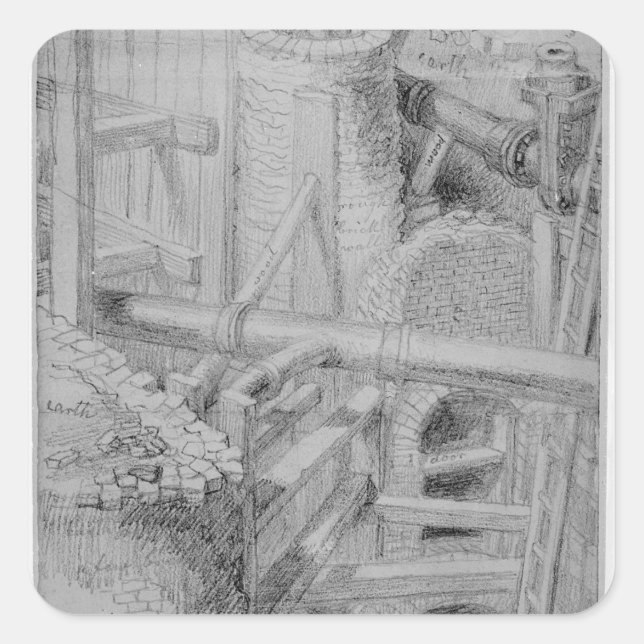 Pegatina Cuadrada Construcción de alcantarillado en Bloomsbury, Lond (Anverso)