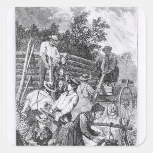 Pegatina Cuadrada Construcción de la cabaña de madera