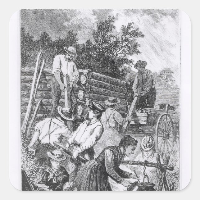 Pegatina Cuadrada Construcción de la cabina de registro (Anverso)