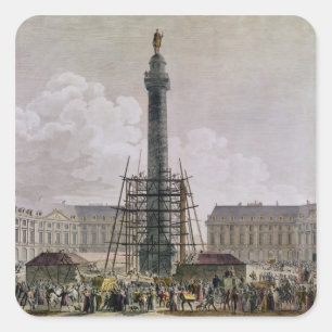 Pegatina Cuadrada Construcción de la columna de Vendome en 1803-10