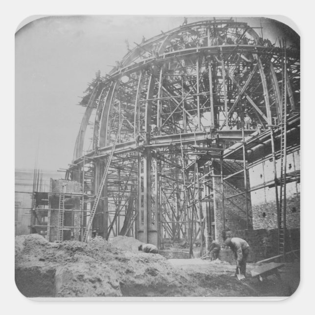 Pegatina Cuadrada Construcción del Museo Británico leyendo (Anverso)