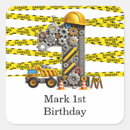 Pegatina Cuadrada Construcción Fiesta de Cumpleaños