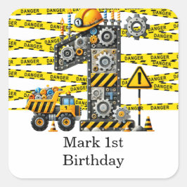 Pegatina Cuadrada Construcción Fiesta de Cumpleaños