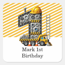Pegatina Cuadrada Construcción Fiesta de Cumpleaños