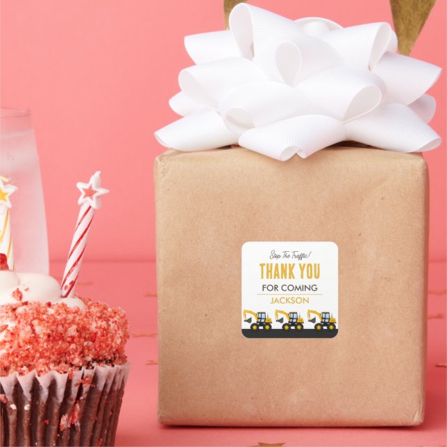 Pegatina Cuadrada Construction Truck Birthday | Personalized Décor (Fiesta)
