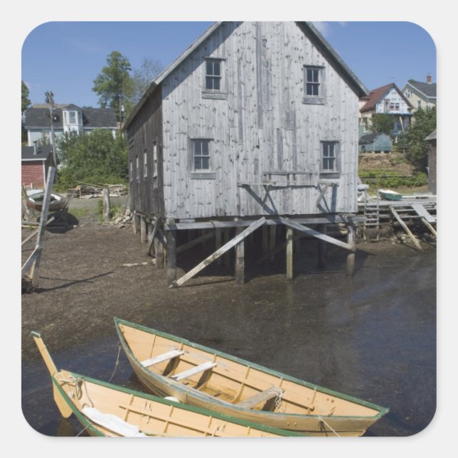 Pegatina Cuadrada Constructor de dories, Lunenburg, Nueva Escocia, C (Anverso)