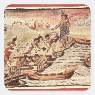 Pegatina Cuadrada Constructores de barcos indios mexicanos