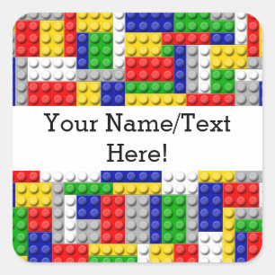 Pegatina Cuadrada Construir Blocks Primarios de color Cumpleaños/Fie