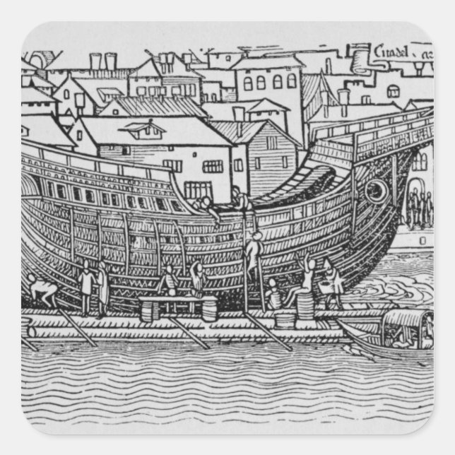 Pegatina Cuadrada Construir un Barco (Anverso)