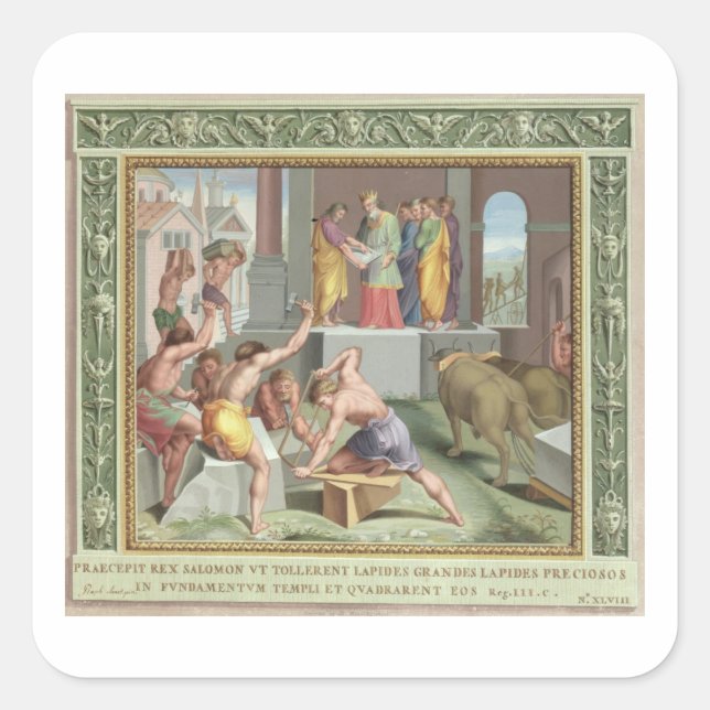 Pegatina Cuadrada Construyendo el templo de Salomón, ilustracion de (Anverso)
