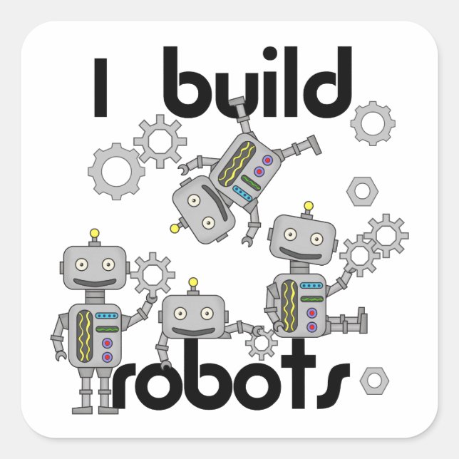 Pegatina Cuadrada Construyo Robots (Anverso)