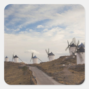Pegatina Cuadrada Consuegra, antiguos molinos de viento de La Mancha
