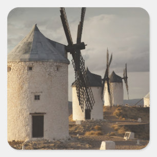 Pegatina Cuadrada Consuegra, antiguos molinos de viento de La Mancha
