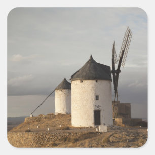 Pegatina Cuadrada Consuegra, molinos de viento antiguos de La Mancha