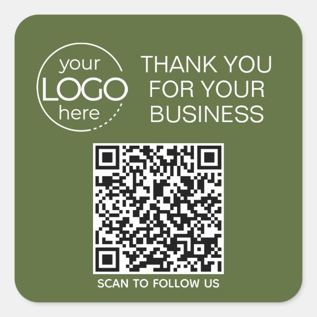 Pegatina Cuadrada Contacto inteligente de código QR verde oliva (Anverso)