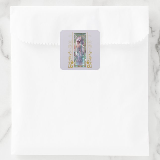 Pegatina Cuadrada Contemplación vespertina de Art Nouveau Alphonse M (Bolso)