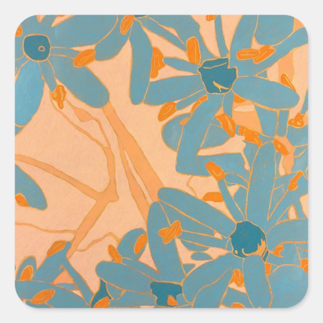 Pegatina Cuadrada Contemporary Leaf Design in Peach (Anverso)