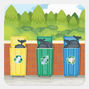 Pegatina Cuadrada Contenedores de reciclaje Clasificación de residuo