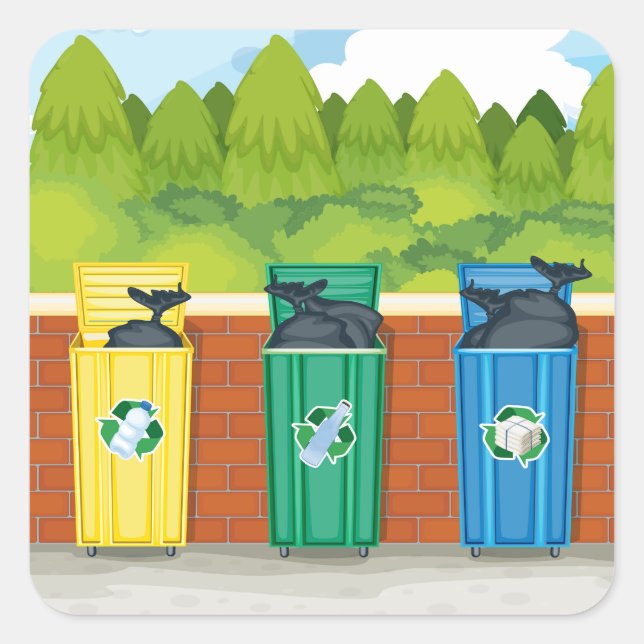 Pegatina Cuadrada Contenedores de reciclaje Clasificación de residuo (Anverso)