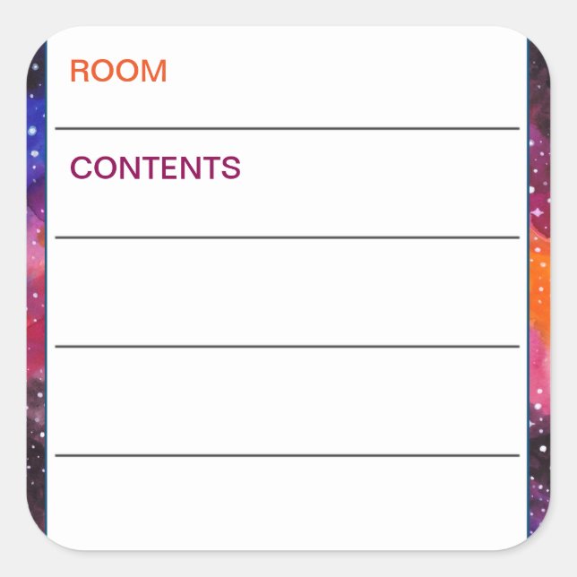 Pegatina Cuadrada Contenido de la caja móvil del espacio ultraterres (Anverso)