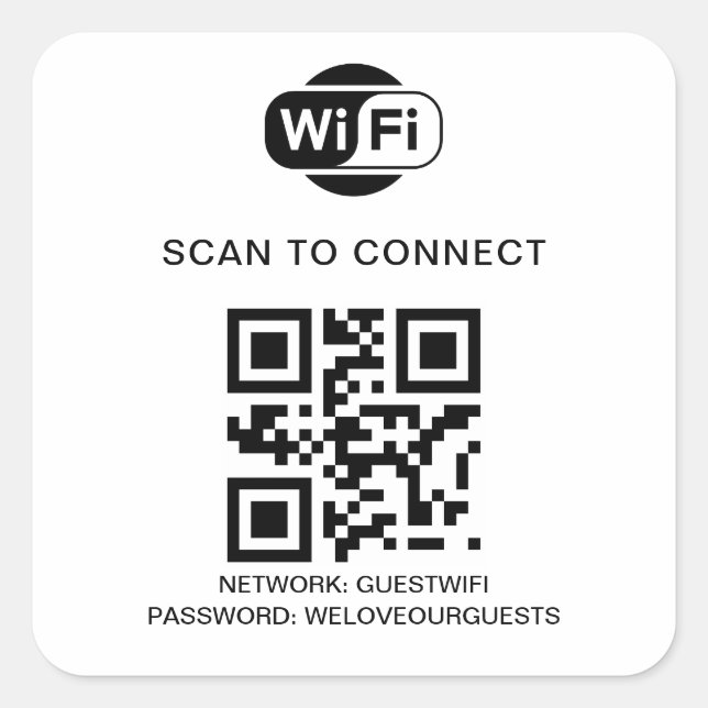 Pegatina Cuadrada Contraseña de Wifi | Análisis de código QR para co (Anverso)