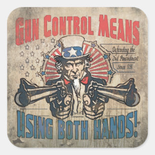 Pegatina Cuadrada Control de armas significa retro de dos manos