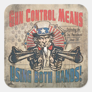 Pegatina Cuadrada Control de armas significa retro de dos manos