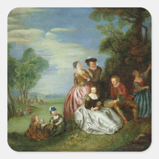 Pegatina Cuadrada Conversación en un parque (Anverso)