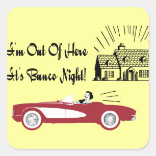 Pegatina Cuadrada Convertible rojo retro y del vintage de Bunco
