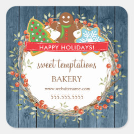Pegatina Cuadrada Cookie de Navidades de Holiday Berry Wreath