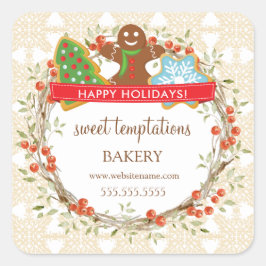 Pegatina Cuadrada Cookie de Navidades de Holiday Berry Wreath