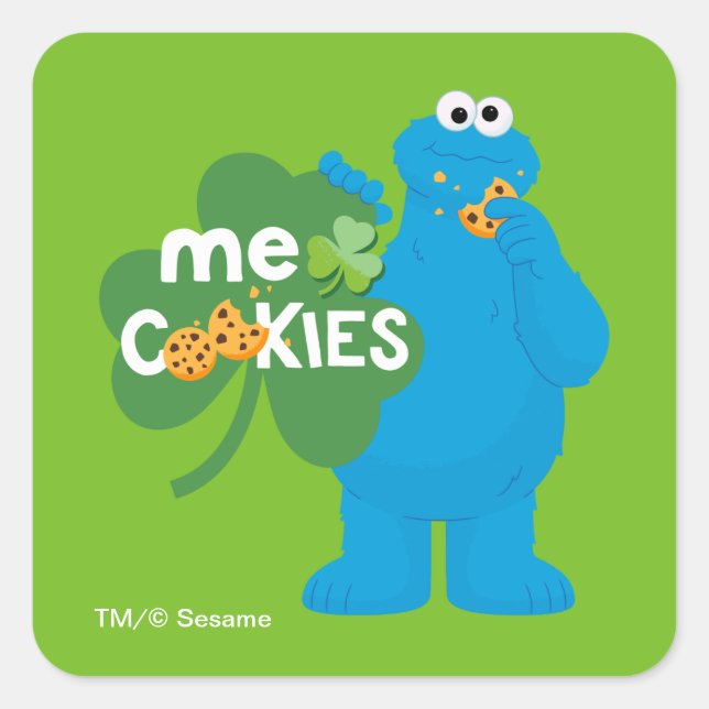 Pegatina Cuadrada Cookie Monster | Amor de Trébol (Anverso)