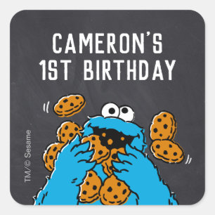 Pegatina Cuadrada Cookie Monster Birthday Chalkboard