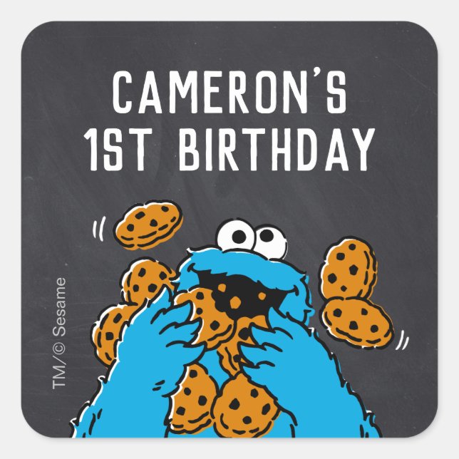 Pegatina Cuadrada Cookie Monster Birthday Chalkboard (Anverso)