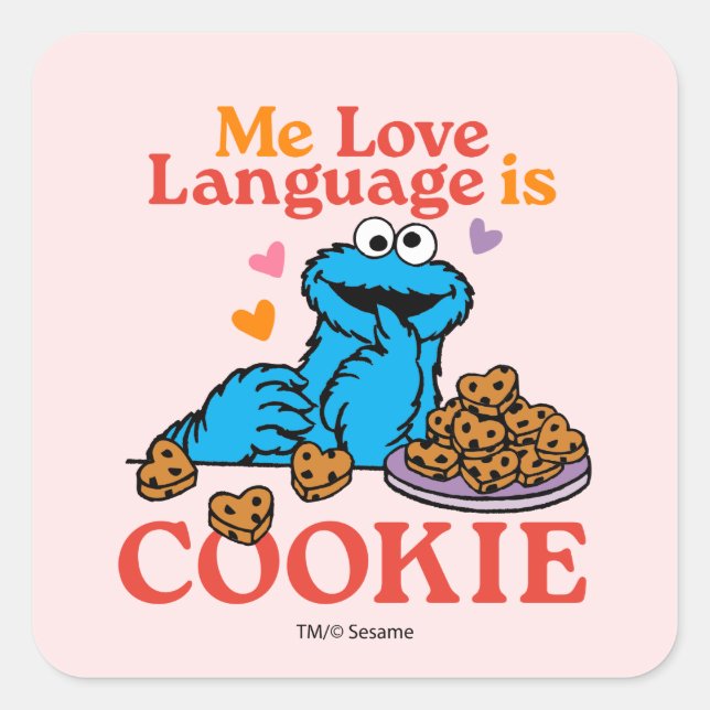Pegatina Cuadrada Cookie Monster | Cita el día de San Valentín (Anverso)