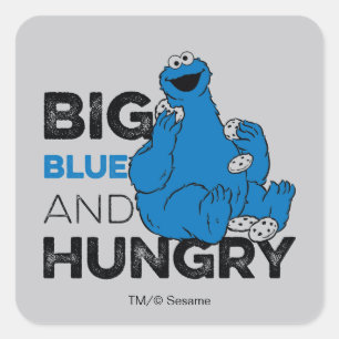 Pegatina Cuadrada Cookie Monster Gran Azul y Hambre