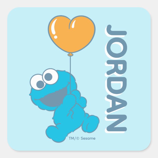 Pegatina Cuadrada Cookie Monster Heart Balloon (Anverso)