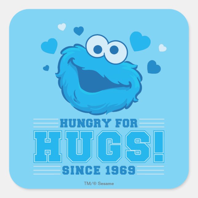 Pegatina Cuadrada Cookie Monster Hugs (Anverso)