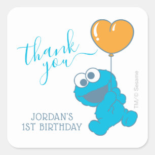 Pegatina Cuadrada Cookie Monster primer cumpleaños gracias