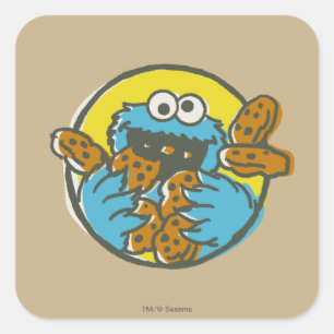 Pegatina Cuadrada Cookie Monster Retro