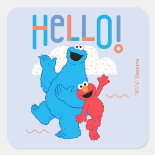 Pegatina Cuadrada Cookie Monster y Elmo Hola!