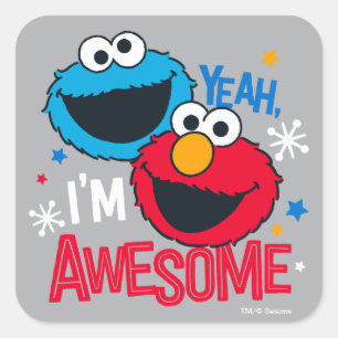 Pegatina Cuadrada Cookie Monster y Elmo   Sí, soy increíble