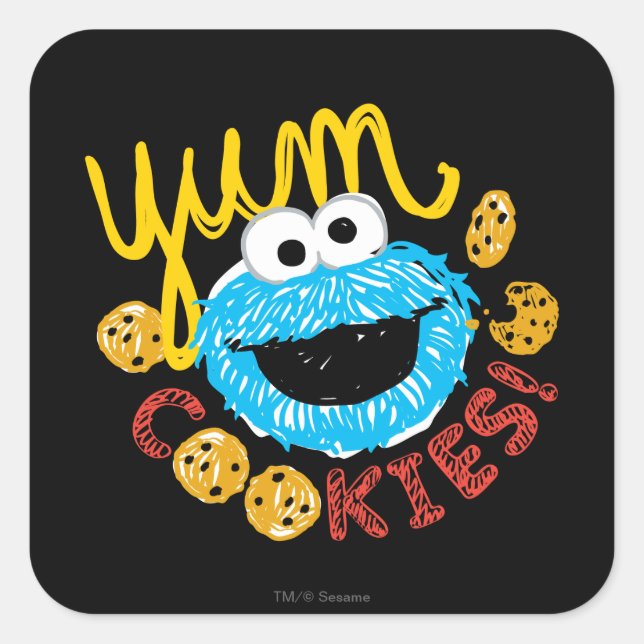 Pegatina Cuadrada Cookie Monster Yum (Anverso)