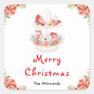 Pegatina Cuadrada Cookies de vacaciones y Navidad de los arándanos r